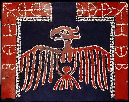 A Kwakiutl Button Blanket,  Bordered With Red At The Sides, Dark Blue Central Field And Depicting A à 