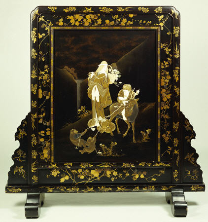 A Large And Impressive Black Lacquer Tsuitate (Room Divider),/n Depicting Yamauba And Kintoki In A M à 