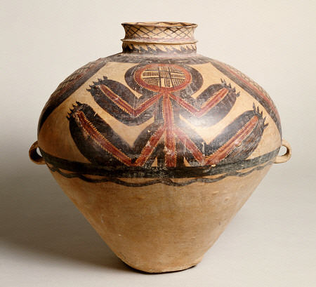 A Large Gansu Neolithic Pottery Two-Handled Jar à 