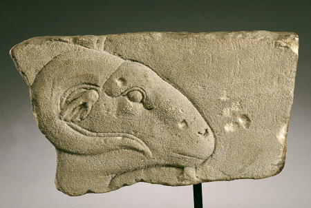 An Egyptian Gray Sandstone Relief Of A Rams Head à 