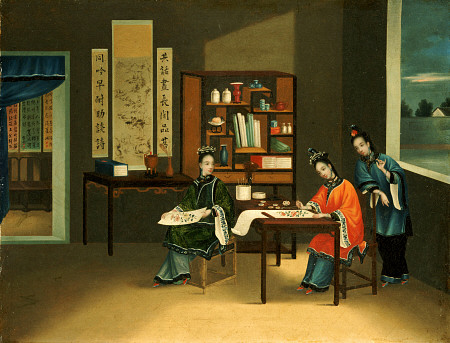 An Interior With A Woman Painting Flowers à 