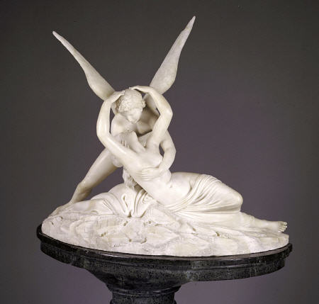 An Italian Alabaster Group Entitled Cupid And Psyche, On Marble Pedestal After Antonio Canova (1757- à 