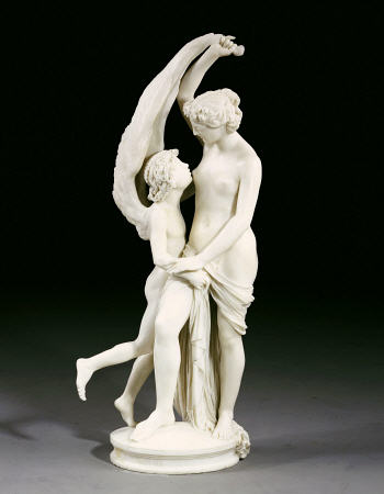 An Italian White Marble Group Of Cupid And Psyche, Entitled Speranza Nutre Amore (Hope Feeds Love) B à 