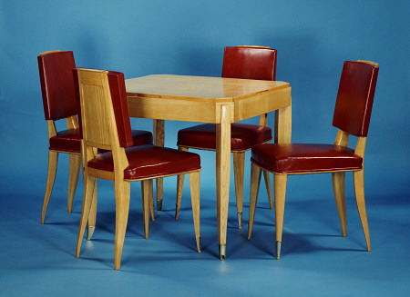 An Oak Games Table And Four Chairs Designed By Jacques-Emile Ruhlmann (1879-1933) à 