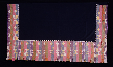 An Osage Woman''s Shawl, Of Blue Trade Cloth, Decorated On Three Sides Of The Border With Ribbon App à 
