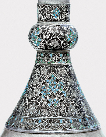 An Ottoman Turquoise Inset Silver Mounted Zinc Bottle  Istanbul, Turkey, 17th Century à 
