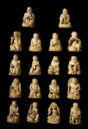 An Unusual Matched Set Of 18 Ivory Luohans Including Xin Pindeng, Futuo Miduo, Yinian Jiekong And Wu à 