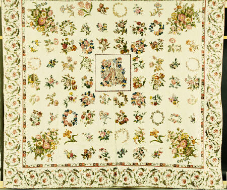 A Pieced And Appliqued Cotton Quilted Coverlet, American, 1844 à 