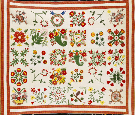 A Pieced, Appliqued And Trapunto Cotton Quilted Coverlet Made For Mary Wilkins, Baltimore, Dated 184 à 