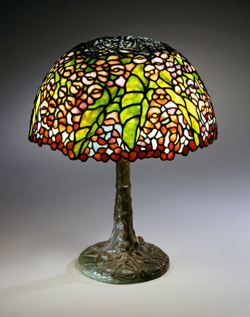 A ''Pony Begonia'' Leaded Glass And Bronze Table Lamp à 