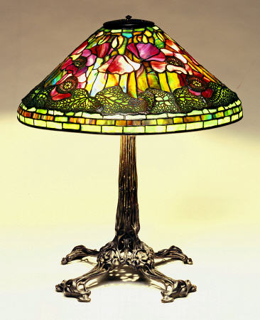 A ''Poppy'' Leaded Glass And Bronze Table Lamp à 