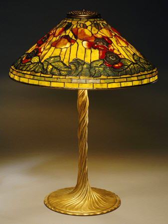 A ''Poppy'' Leaded Glass And Bronze Table Lamp à 