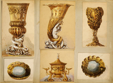 A Selection Of Designs From The House Of Carl Faberge Including Silver Gilt Vases, Two Oval Scallope à 