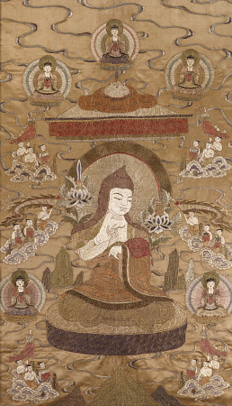 A Sino Tibetan Silk Embroidered Silk Thang à 