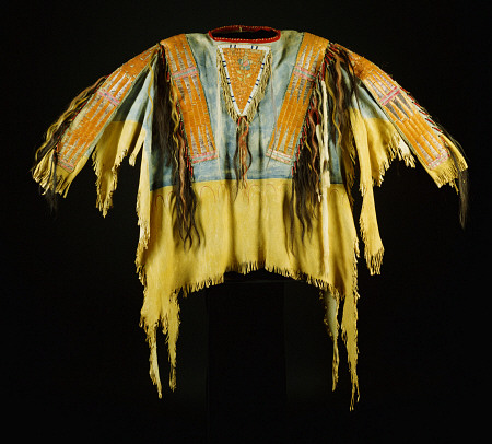 A Southern Cheyenne Quilled And Fringed Hide Warrior''s Shirt à 