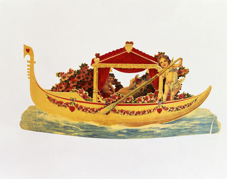 A Three Dimensional Valentine Card Of A Gondola Rowed By A Cupid With A Princess Underneath A Paper à 