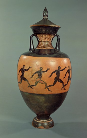 Attic black-figure Panathenaic amphora decorated with running men, Greek à 