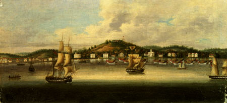 A View Of Singapore From The Roads, With A Merchant Barque And A Merchant Brig And Other Shipping à 
