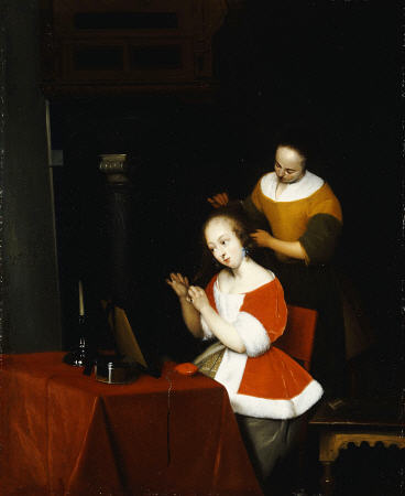 A Young Lady Having Her Hair Combed By A Maid à 