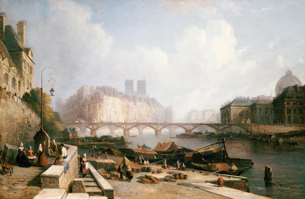 A View Of Ile De La Cite, Paris, From The Quai Du Louvre With The Pont Des Arts And The Pont Neuf In à 