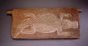 A Baule Wood Door  With A Relief Carving In The Form Of A Crocodile