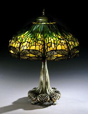 A ''Drophead Dragonfly'' Leaded Glass And Bronze Table Lamp
