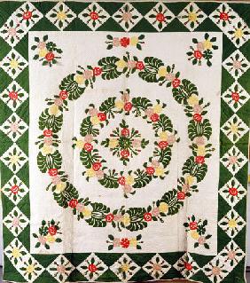 A Pieced And Appliqued Cotton Quilted Coverlet, South Carolina, Mid-19th Century