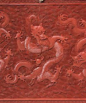 A Very Rare Imperial Cinnabar Lacquer ''Nine-Dragon'' Portable Tea-Ceremony Chest (Detail)