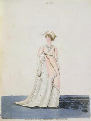 Afternoon dress, fig. 303 from Nikolaus Heideloff's 'Gallery of Fashion', Vol II, June 1801 (aquatin à 