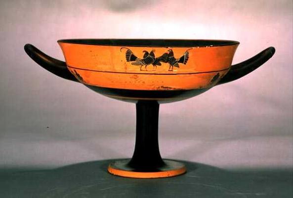 Attic black-figure lip cup depicting chickens, 6th century BC (pottery) à 