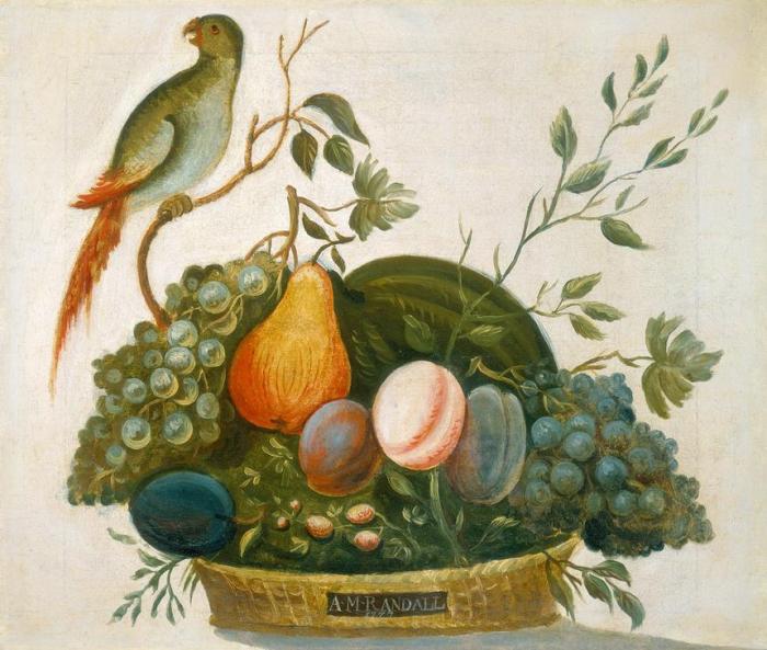 Basket of Fruit with Parrot à 