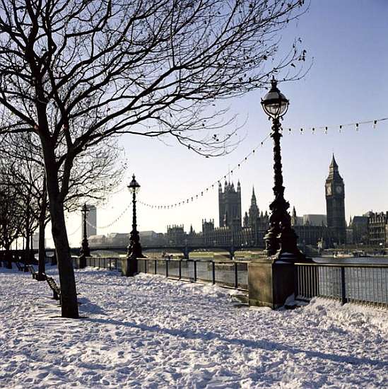Big Ben, Westminster Abbey and Houses of Parliament in the Snow à 