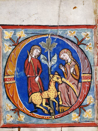Capture Of A Unicorn, An Initial ''O'' Cut From An Illuminated Manuscript Choirbook On Vellum à 