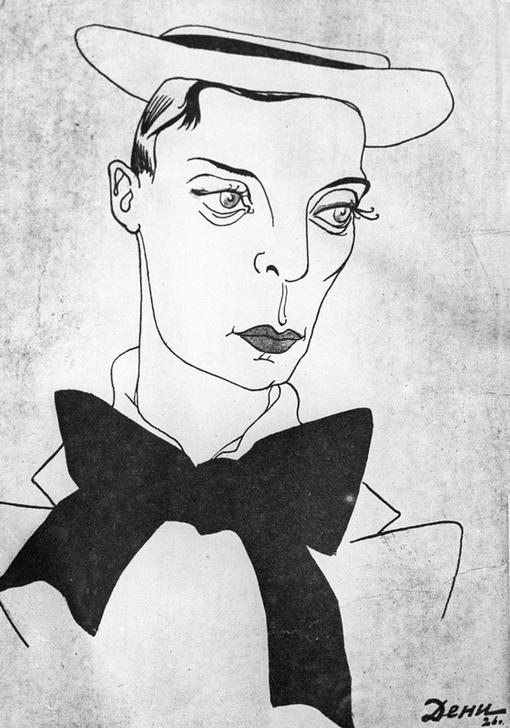 Caricature on American comedy actor and film director Buster Keaton à 