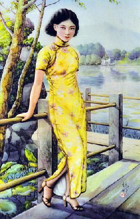 China: Chinese calendar girl of the 1930s wearing a qipao or cheongsam