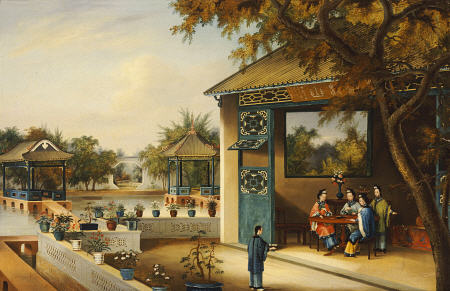 Chinese Ladies Playing Mahjong In The Pavilion Of A House à 