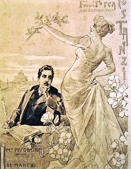 Commemorative Postcard of the first performance of the opera ''Tosca'', by Giacomo Puccini (1858-192 à 