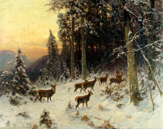 Deer In Winter Wooded Landscape à 