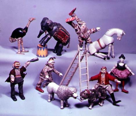 Circus acts, made of wood and papier mache, made by Schoenhut & Co., c.1900 à 