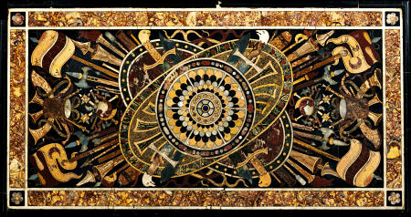 Detail Of The Top Of An Italian Ormolu-Mounted Pietra Dura Ebonised And Parcel Gilt Centre Table à 