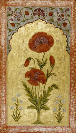 Double Sided Miniature Depicting A Single Stem Of Poppy Blossoms On Gold Ground à 