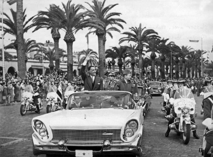Egyptian President Gamal Abdel Nasser with King Mohamed V of Morocco and his son Moulay Hassan in Ca à 