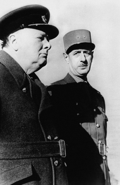 English Prime Minister Churchill and leader of French Resistance and Free France General de Gaulle m à 
