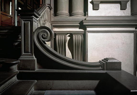 Entrance Hall, detail of staircase designed by Michelangelo Buonarroti (1475-1564) in 1524-34 and co à 