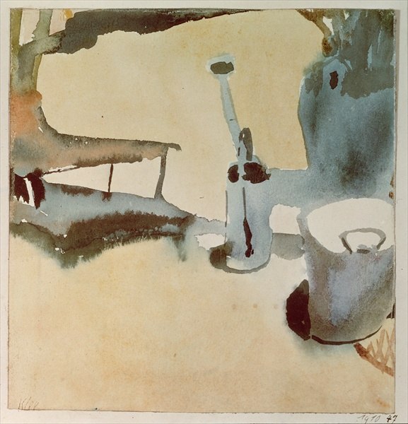 Flower stand with watering can and bucket, 1910 (no 47) (w/c on paper on cardboard)  à 