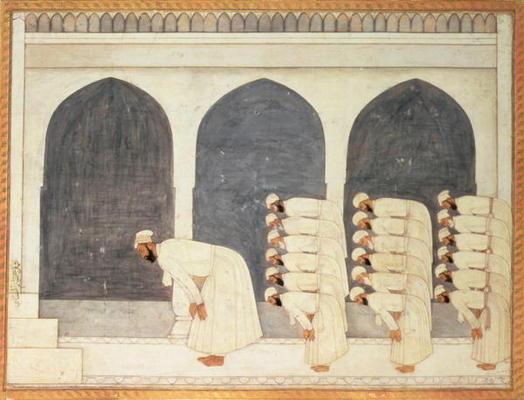 Folio.38a A Mogul prince in a mosque leading Friday prayers from the large Clive Album, Mughal, c.17 à 