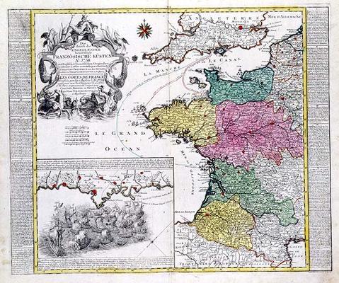 German Map showing English naval attacks on French ports in 1758 à 