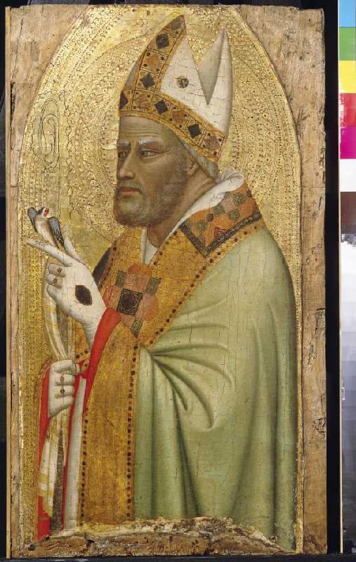 Halbfigur eines heiligen Bischofs mit einem Stieglitz. à 
