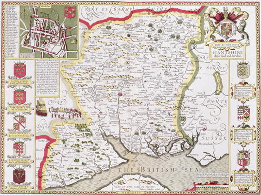 Hantshire, engraved by Jodocus Hondius (1563-1612) from John Speed's 'Theatre of the Empire of Great à 