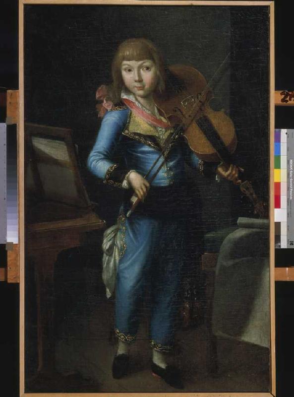 Kleiner Geigenspieler in blauem Gewand à 